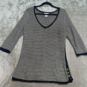 Soft Surroundings Nautical Knit Stripe Sweater Women’s Medium Navy Blue White